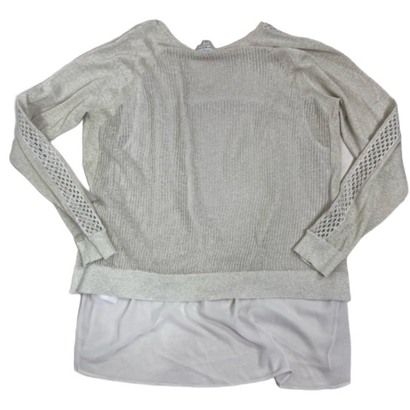 Lucky Brand ecru metallic linen bled crochet sweater shirt ruffle top.Size Large - Picture 9 of 13